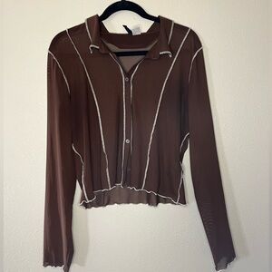 Women’s H&M brown mesh button up. Size XL